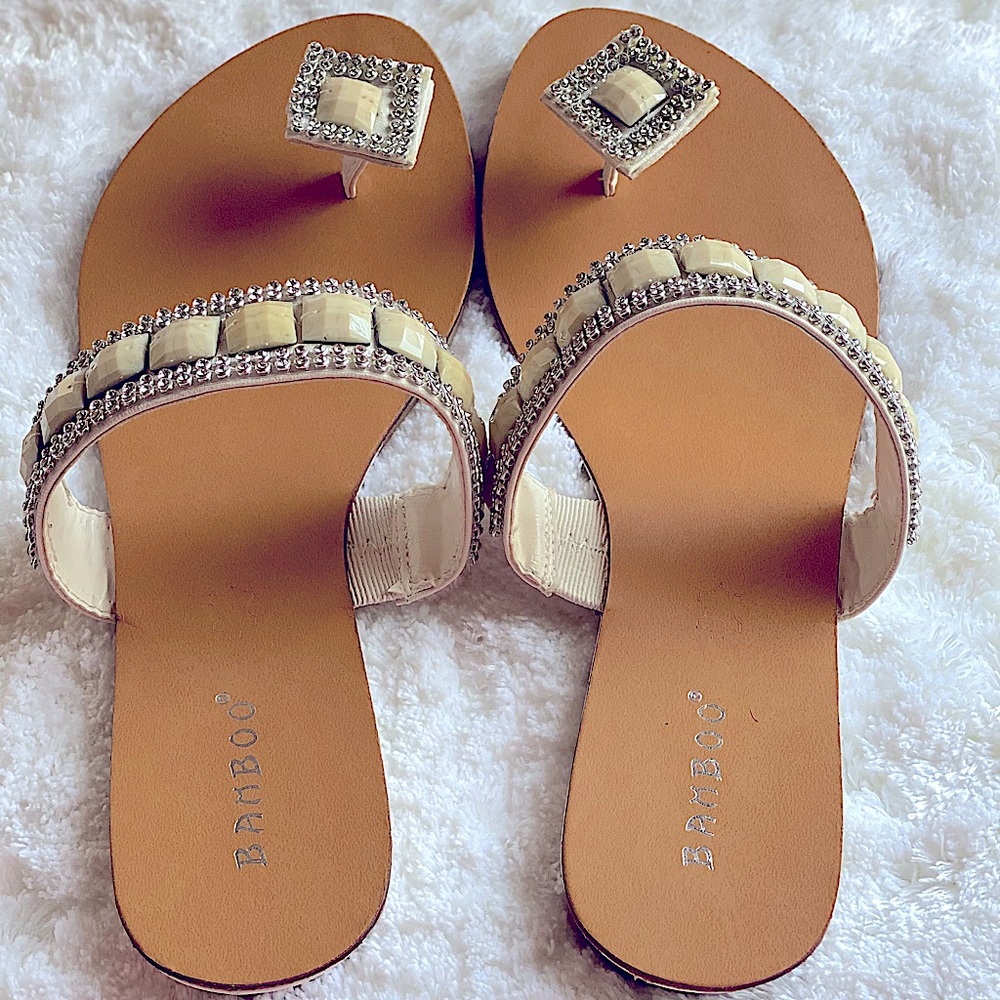 Bamboo cream colored sandals with bling.Size 8 1/2